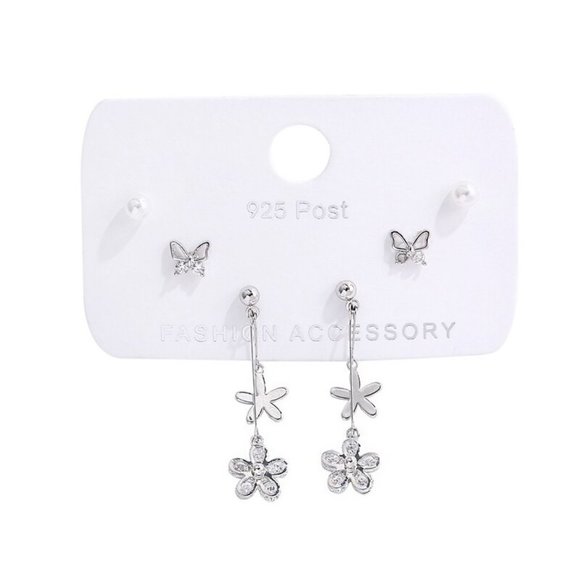 *[3 Pairs] 925 Sterling Silver Flower Earrings Q - Picture 7 of 7